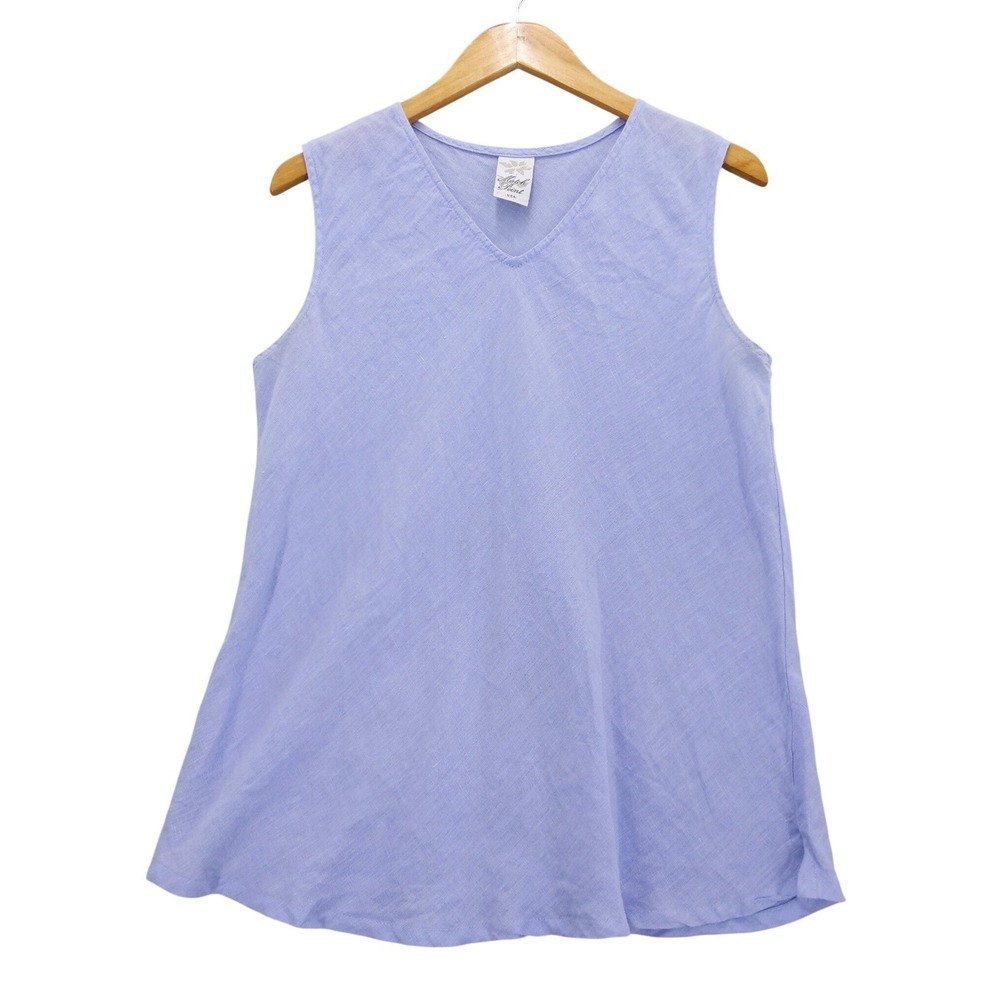 Match Point Tank Top Women S Blue‎ Linen V-Neck Sleeveless A-Line USA HLT31V